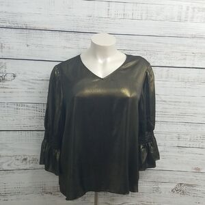 Cato Black With Gold V Neck Ruffle Sleeved Top 22/24W
